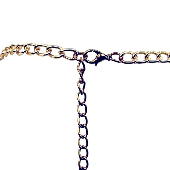 Statement Necklace With Blue & Clear Rhinestones On Gold Tone Chain.   N92 - Picture 7 of 8